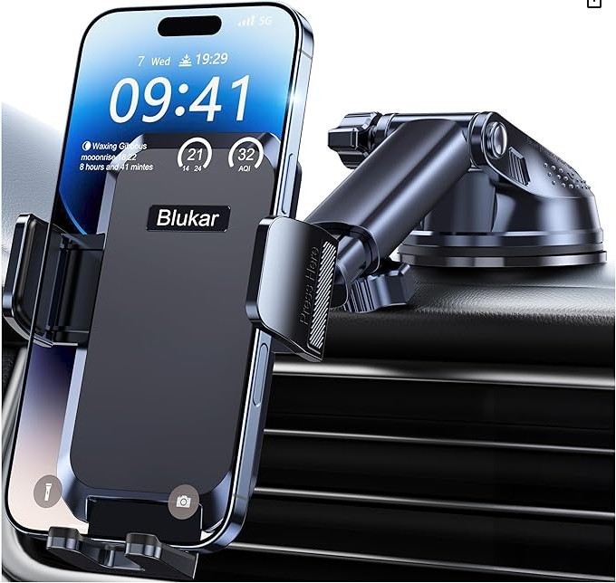 Blukar Car Phone Holder, Adjustable Car Phone Mount-Upgraded Strong Suction