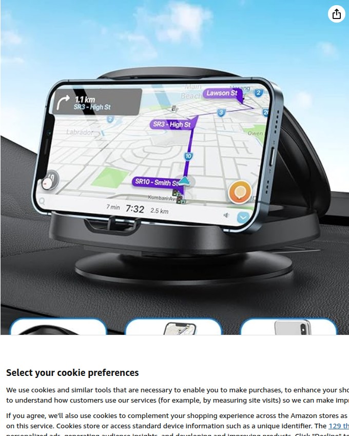 JOYEKY Car Phone Holder for Dashboard, 360° Rotatable Horizontal & Vertical Viewing Car Phone Mount，Washable Reusable Mobile Phone Holder, for iPhone Samsung Android Smartphones (Black)