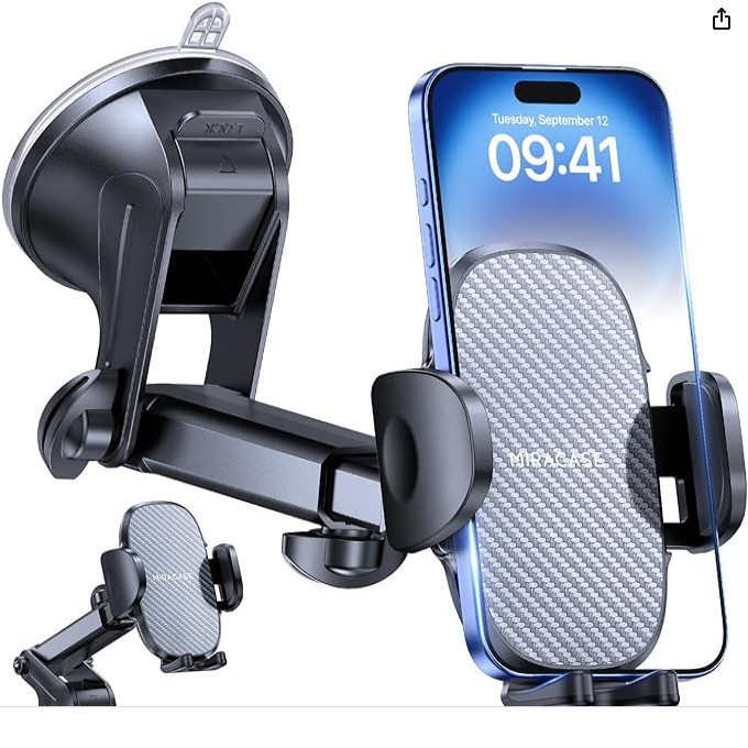 Miracase Car Phone Holder for Cars Dashboard Windscreen Desk, 3in 1 Mobile Phone Mount Automobile Cradle 360° Rotatable Stand GPS Vehicle Mount for iPhone 17 16 15 Pro Plus Max 14 13 12 11Samsung